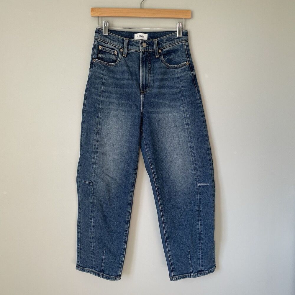 Pistola Barrel Leg High Rise Denim Jeans Pants Cotton Blend Blue Women's Size 25